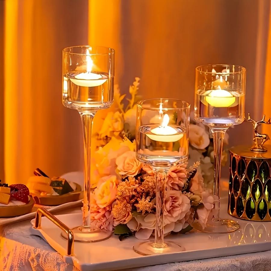 3PCS Transparent Glass Candle Holder Set Elegant Gift Box European Dining Table Decor