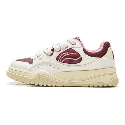 Li Ning Classique Mode Tendance Semelle Épaisse Augmentant la Hauteur Amincissant Polyvalent Chaussures Pain Baskets Femmes Blanc Cassé AGCV464-1