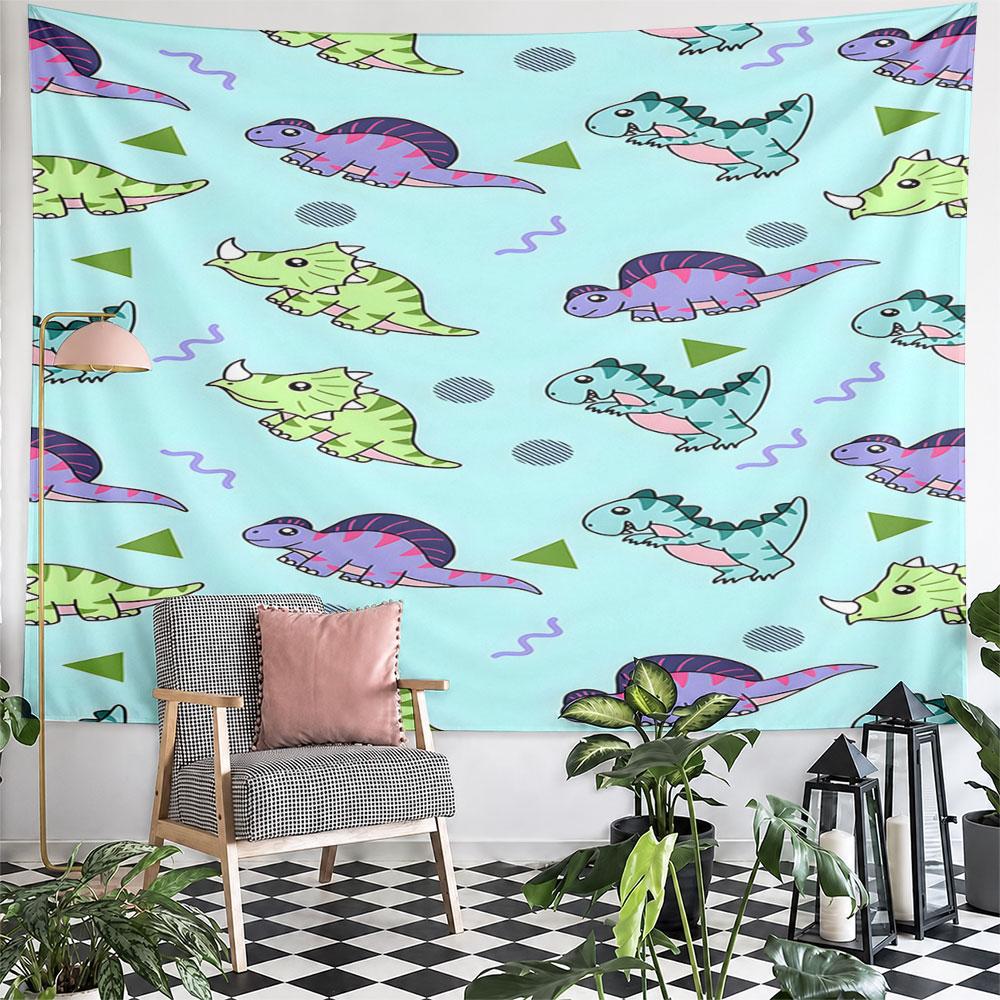 Cute Dinosaur Pattern On Blue Background Pattern Wall Hanging Tapestry Decorative Tapestry Home Decor for Bedroom and Living Room