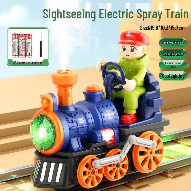 

Электрический детский игрушечный поезд с распыляющим паром и универсальными колесами