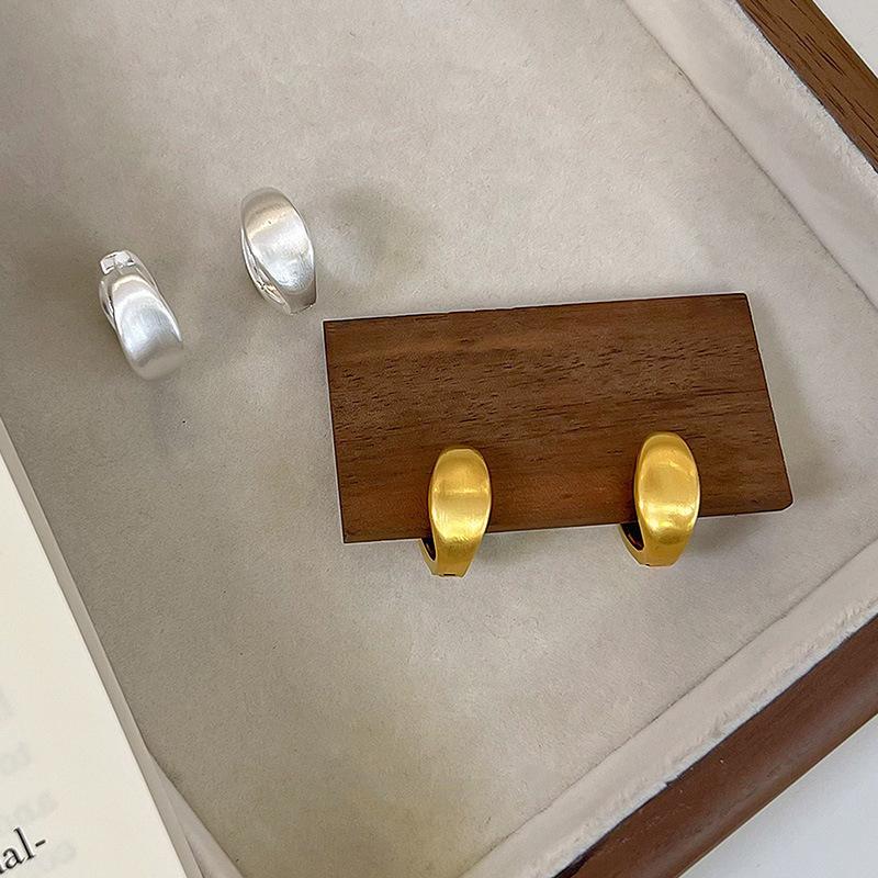 Minimalist Brushed Concave Earrings Female Retro Versatile Senior Sense Personality Simple Temperament Commuter Earrings Female Office Casual Daily