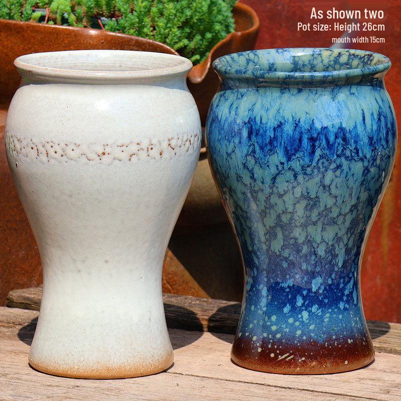 Handgefertigter weißer Grobkeramik-Blumentopf im europäischen Stil für Grünpflanzen, Rosen, Hortensien und Sukkulenten