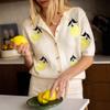 2025 Autumn New Mango Pattern Knitted Sweater Fashionable Casual Short-sleeved Button Sweater for Women
