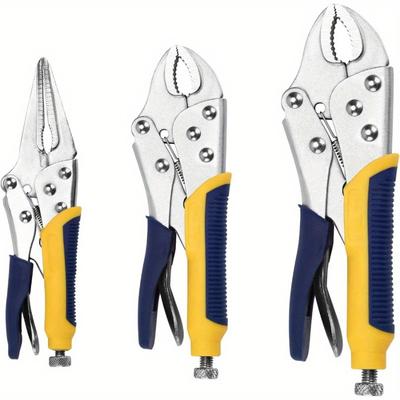 3pcs 7-inch Curved Jaw Locking Pliers 6-1/2” Long Nose Straight Jaw 8-inch Curved Grip Pliers Set V-jaw Locking Pliers