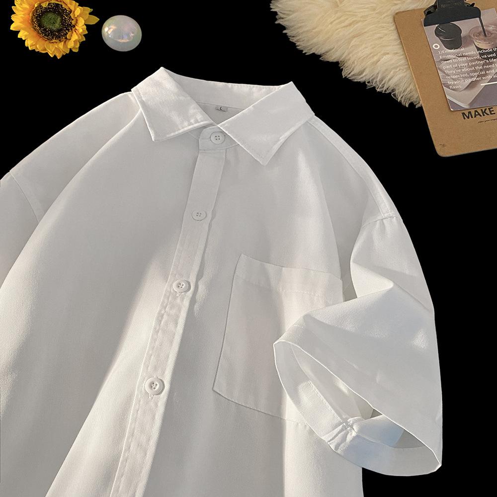 Men s Streetwear Inspired Solid White Short Sleeve Loose Fit Button Up Shirt M белый