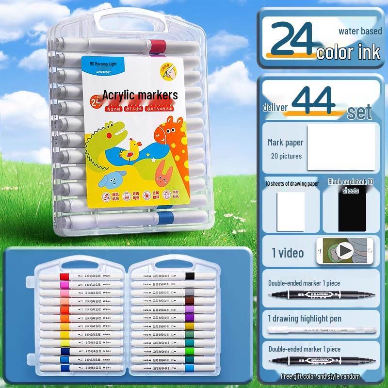 Acrylic Marker Set: Non-Toxic, Layerable, Washable, Non-Bleeding - 24 Colors for Kids