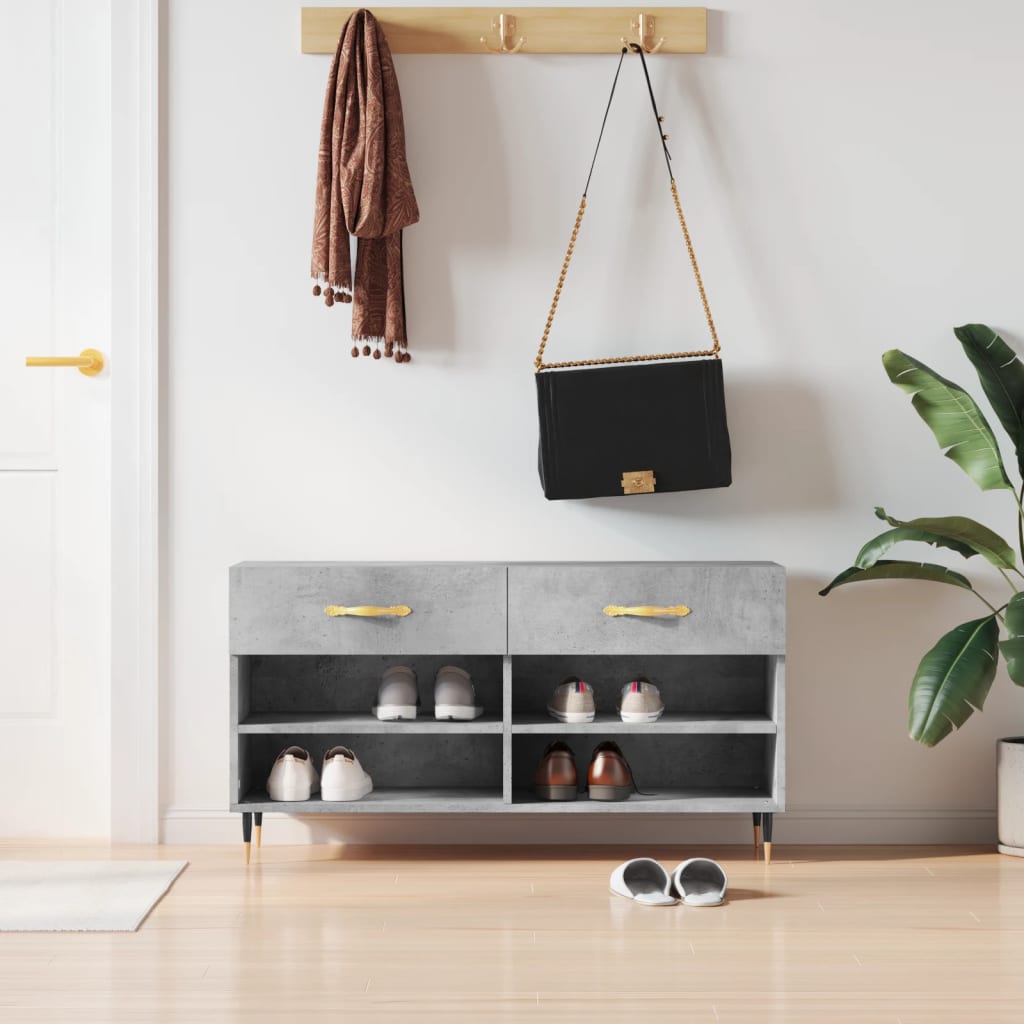 Shoe Bench Concrete Grey 102x35x55 cm Wood Based Panel
