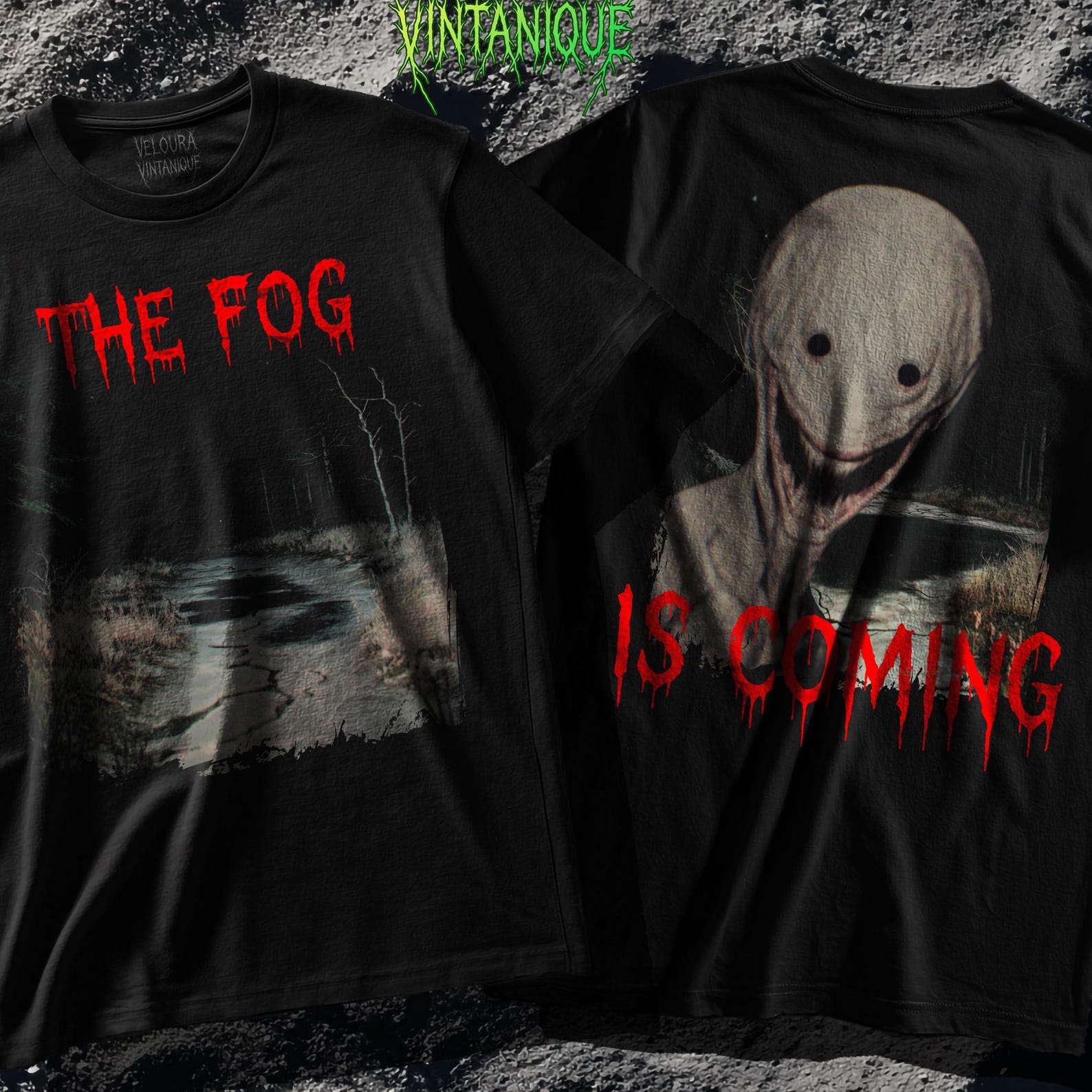 The Fog Is Coming Analog Horror T-Shirt Creepy Creature and Distorted Forest M