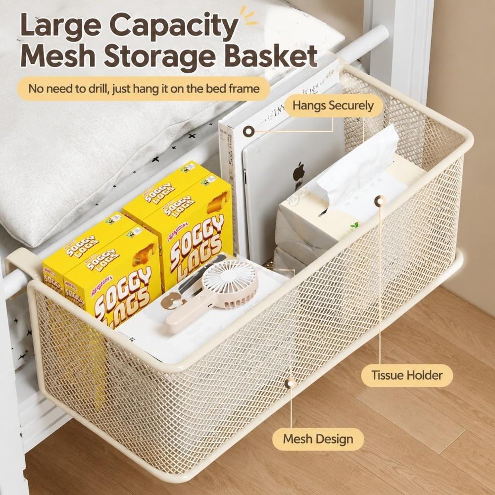 with Hook Bed Storage Rack Hanging Bedside Shelf Durable Bedside Hanging Basket Upper Bunk
