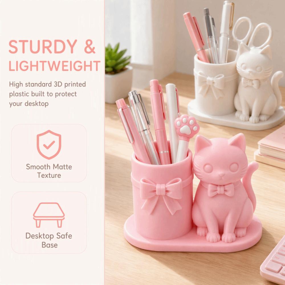 Cat Shaped Pencil Cup 3D Printed Desktop Stationery Organizer Makeup Brush Organizer Office Desk