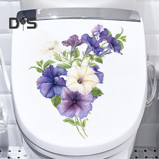 Petunien-Blumen-Toilettenaufkleber, abnehmbar, selbstklebend, wasserdicht, PVC, Wohnzimmer, Badezimmer, Wandkunst, Blumen-Toilettendeckel-Dekoration, Aufkleber