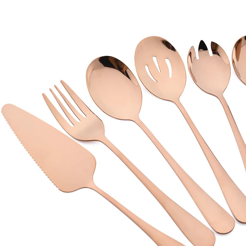 8Pcs Gold Stainless Steel Dinnerware Set Butter Knife Cake Spatula Cutlery Service Soup Spoon Colander Spoon Salad Fork Flatware