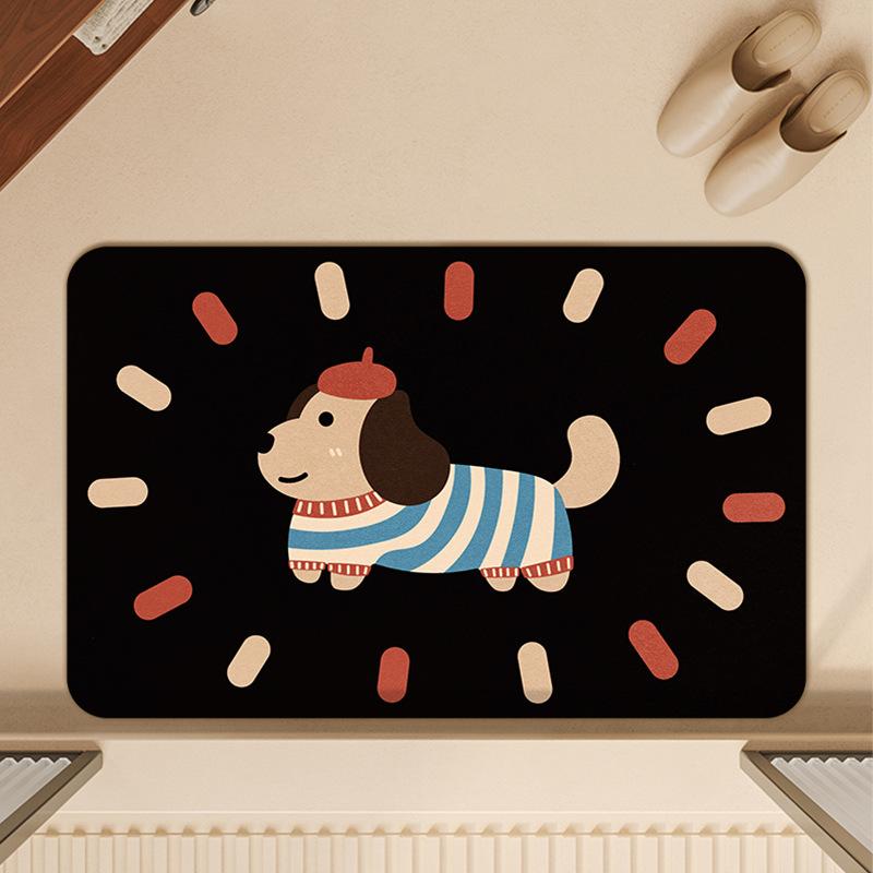 Cartoon Dog Bathroom Floor Mat, Special Diatom Mud For Bathroom, Water-Absorbing Non-Slip Foot Pad, Dirt-Resistant And Quick-Drying Ground At The