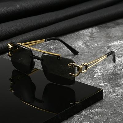 New Fashion Personalized Borderless Eyeglasses Leopard Head Double Beam Sunglasses Trendy Men Outdoor Driving Eyewear