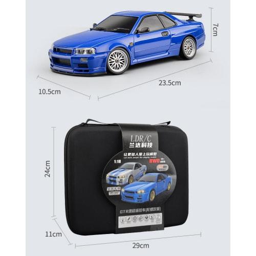 LDR/C 1/18 Scale Drift Car, GTR R34, 2.4GHz Proportional Control, Metal Body, Gyro, Compatible with Technical Standards and Regulations, LD1899