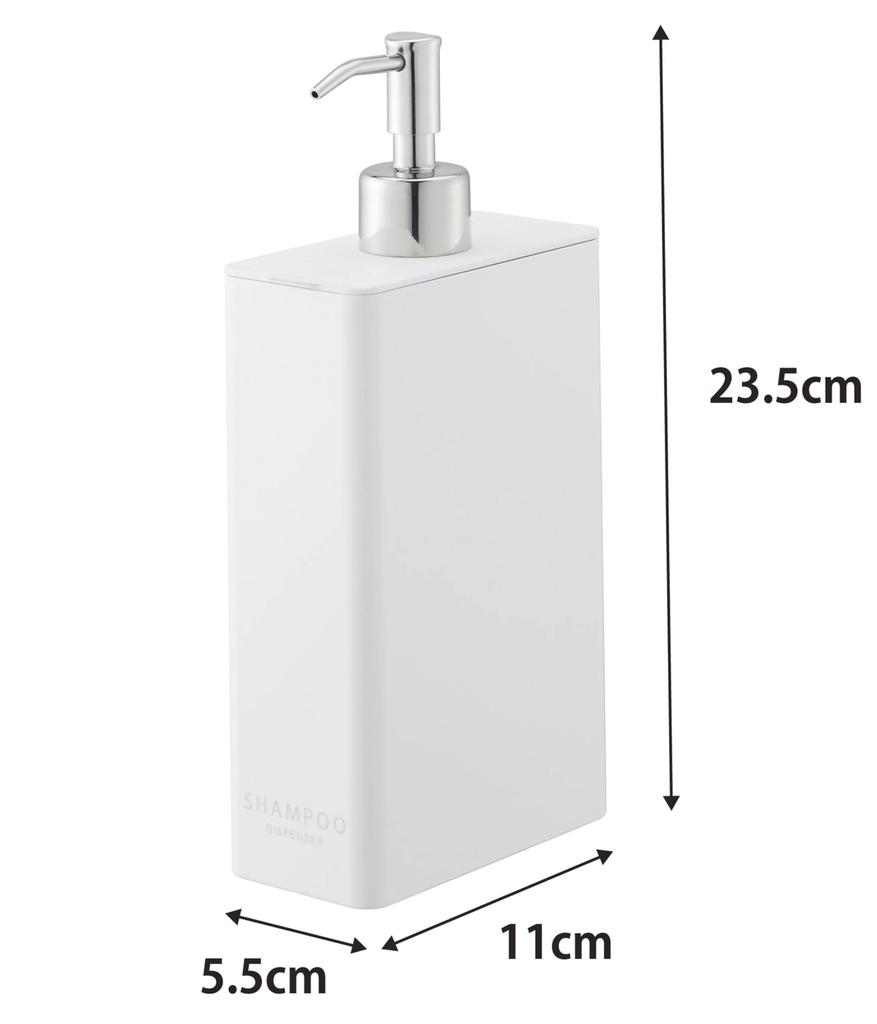 Yamazaki Square Slim X D11 X Tower Pump Dispenser 4252 Two-Way Dispenser, Shampoo, White, Approx. W5.5 H23.5cm, Bottle,