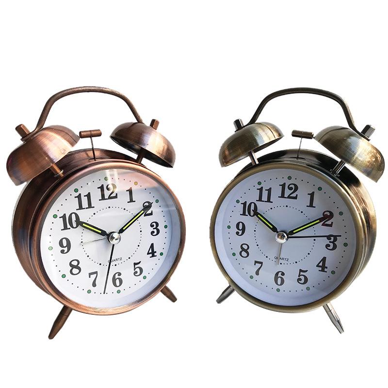 Glow-in-the-dark Silver Copper Gold Metal Ringing Alarm Clock Ashida Ultra Silent Clock with Night Light Clock Clock