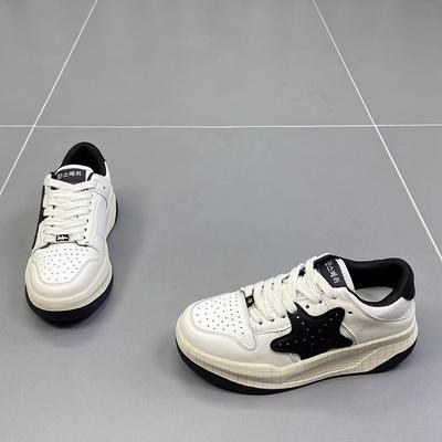 Little White Shoes Women's Autumn New Round Head Thick Sole Color Matching Stars Sports Leisure Comfortable Breadboard Shoes