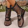 Women's Spring-Summer Breathable Mesh Roman Style Flat Round-Toe Sandals, Sexy Hollow Short Boots, Black Trendy Footwear.