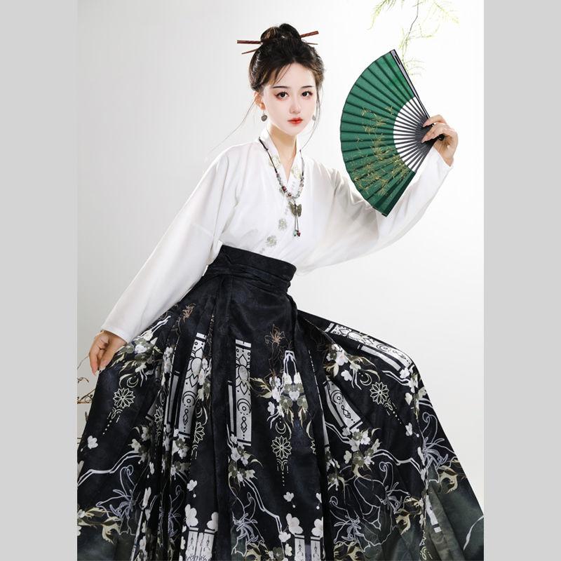 Summer Girls Series Hanfu Chinese Ming Dynasty Style Daily Horse-face Skirt Women's Dress Set