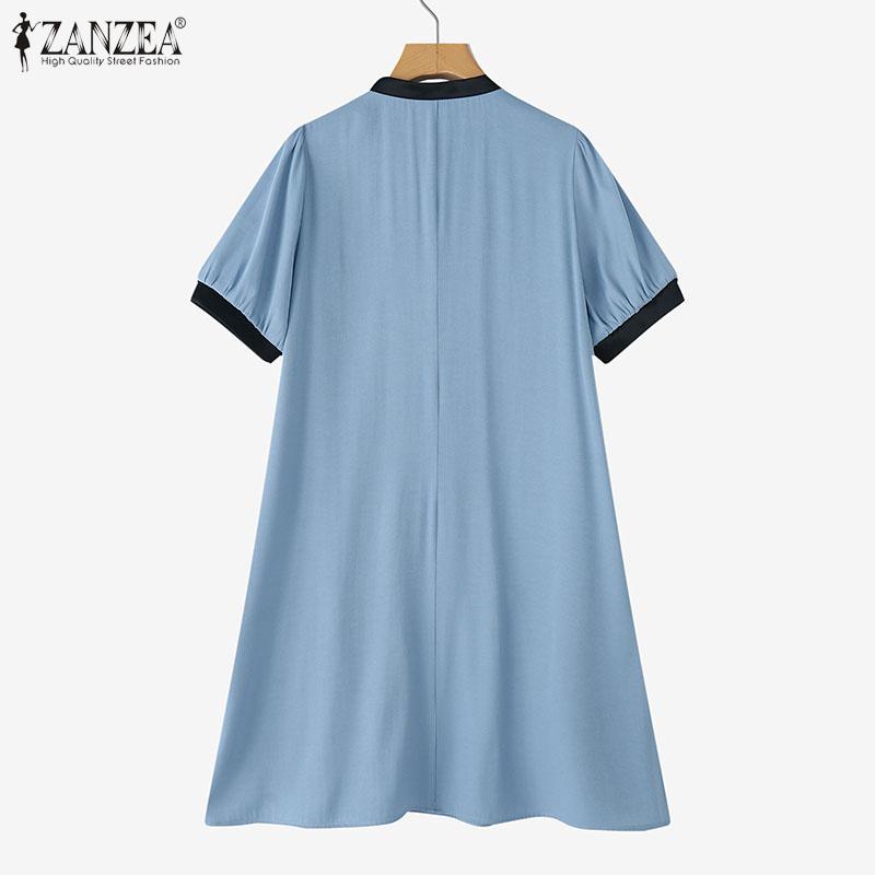 ZANZEA Rochie de vară lejeră de damă casual cu gât rotund și mânecă scurtă