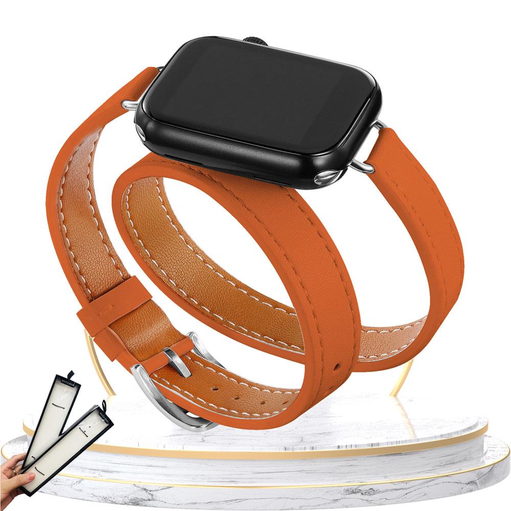 Double Tour leather Strap For Apple Watch ultra band 49mm 45mm 42mm 44mm Series 8 7 6 Se 5 4 3 2 Iwatch 6 38mm 40mm Correa 41mm