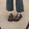 Loafers women's 2025 spring new retro brown Velcro single shoes platform heightening British style small leather shoes