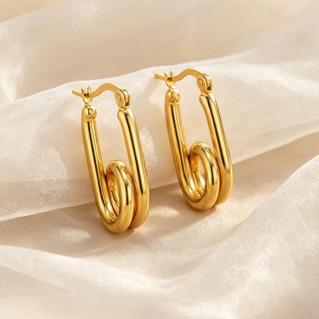 Minimalist Gold Color U-Shape Earrings for Women, Stainless Steel Irregular Geometric Hoop Earrings, Party Fashion Chic Jewelry