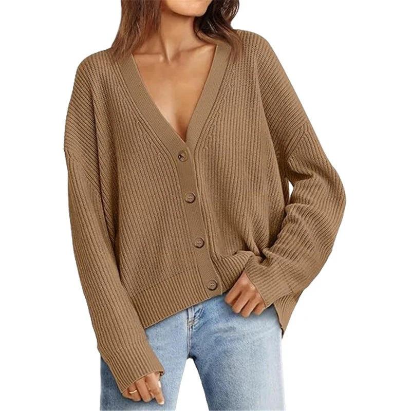 Women S V Neck Loose Knit Cardigan Single Breasted Soft Slimming