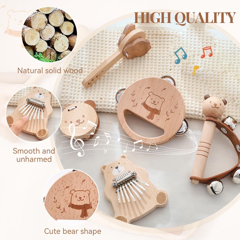 6pc Musical Instruments Sets Montessori Music Baby 0 12 Months Toys Drum Xylophone Kids Early Educational Wooden Instruments Toy