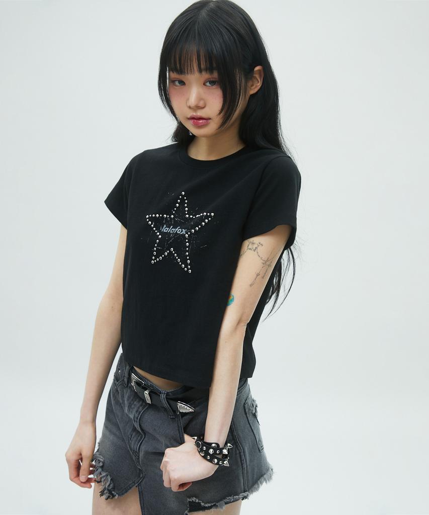 LALAFOX Lala Star Hotfix T-Shirt Short Sleeve T-Shirt Black Br2Ch029