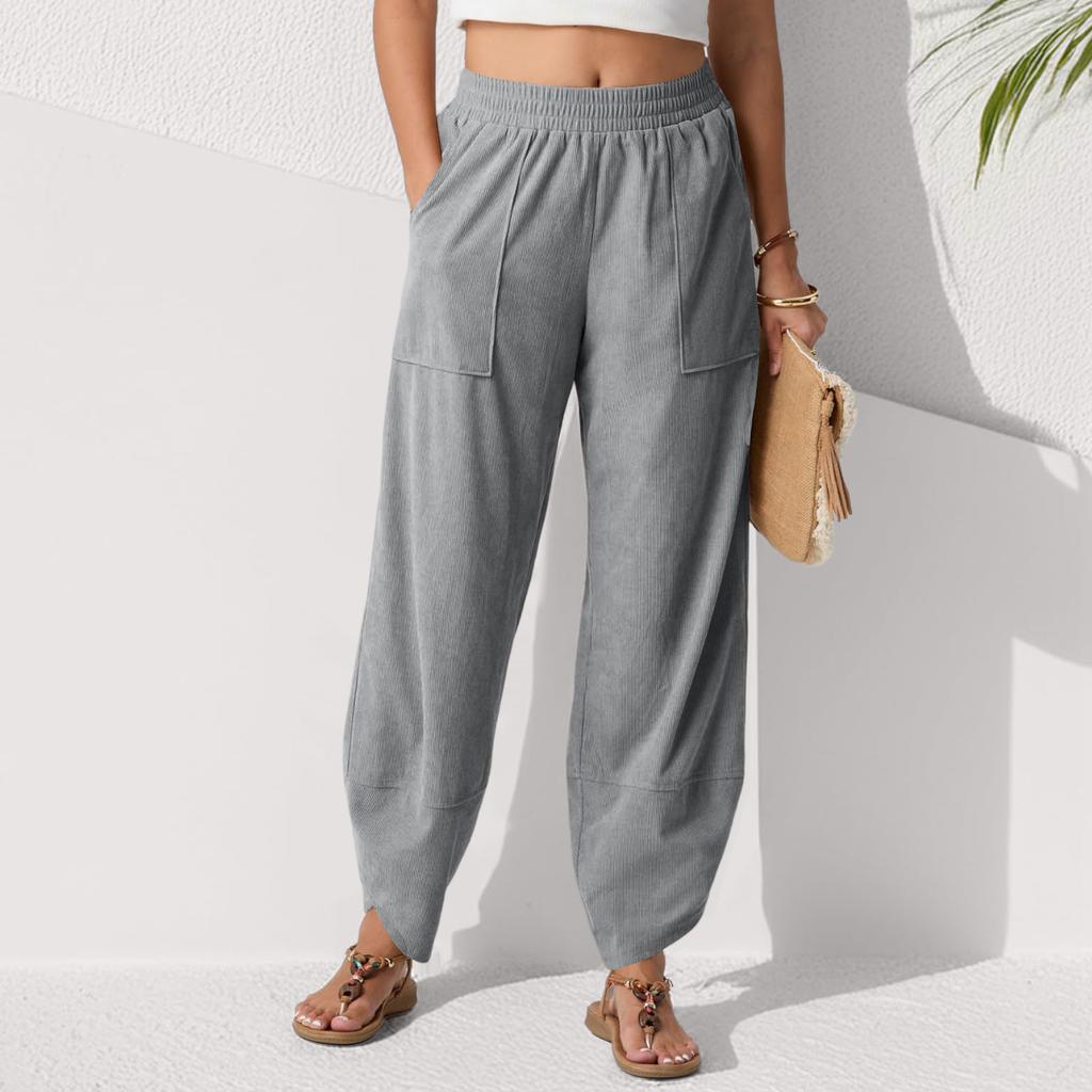 Fashion Trend Women's Solid Color Pocket Casual Cropped Pants