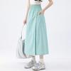 Women Cargo Pants Elastic High Waist Wide-Leg Skirt Pants with Pockets Solid Color Summer Thin Leisure Trousers