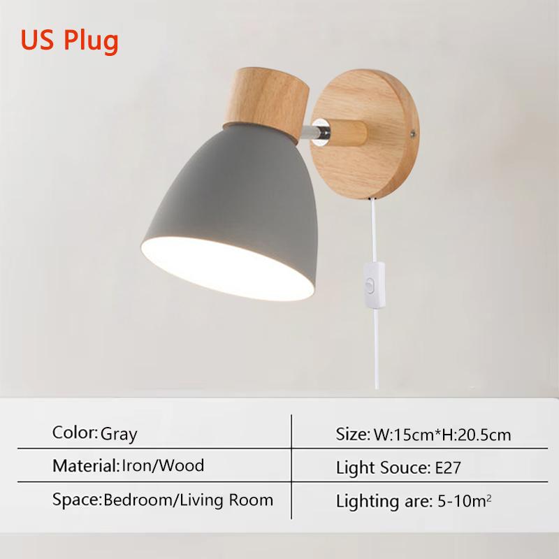 Nordic LED Wall Sconce Minimalist Iron with Switch E27 Wall Lamp For Bedroom Bedside Study Office Indoor Illumination Fixtures