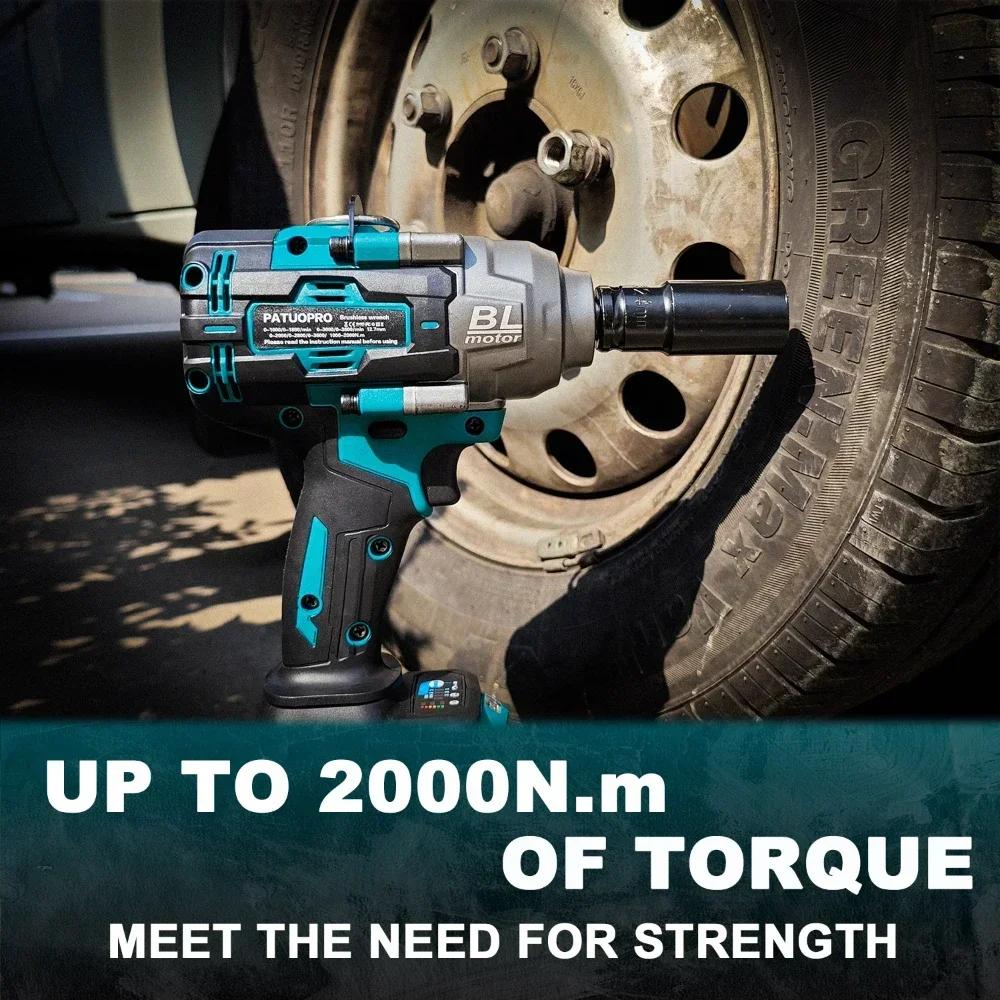 Max 2000N.m Torque Brushless Electric Impact Wrench Rechargable 1/2 Inch Cordless Wrench Power Tools For Makita 18v Battery