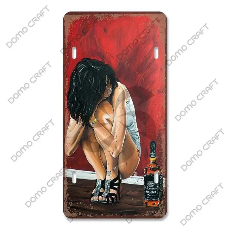 Whiskey Poster Metallblech Logo Whiskey Mädchen Weinglas Retro Metallschild Bar Club Bar Wohnzimmer Heimwanddekoration