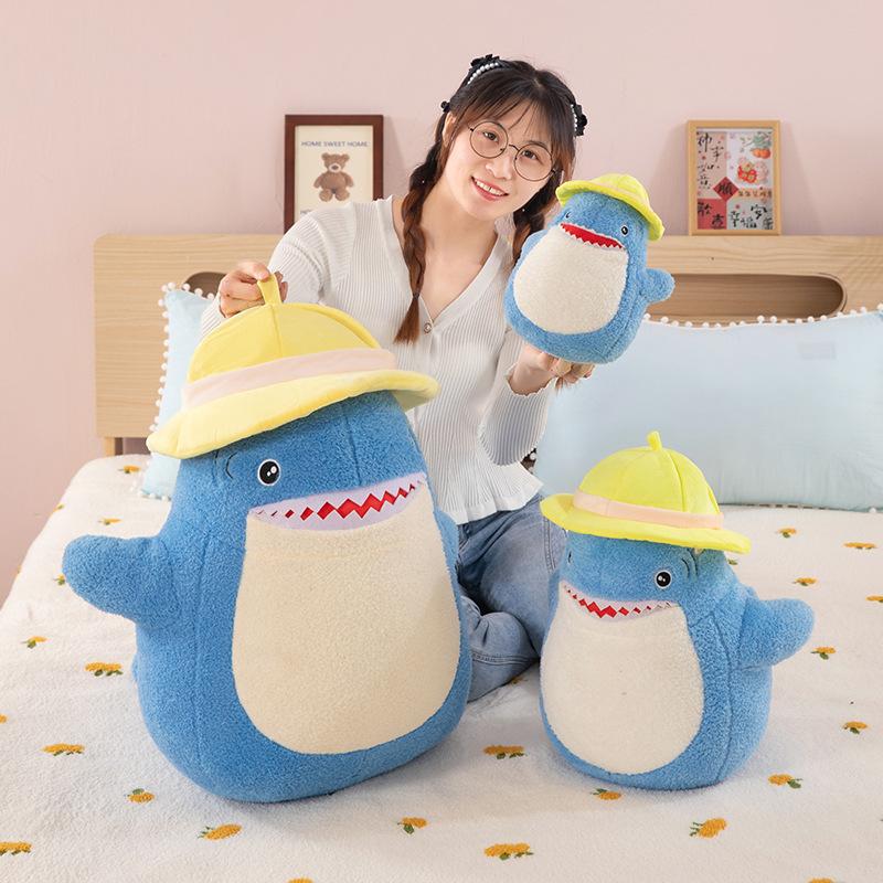 Cute Shark Doll Wearing Hat Shark Plush Toy Marine Animal Doll Children's Soothing Doll Gift