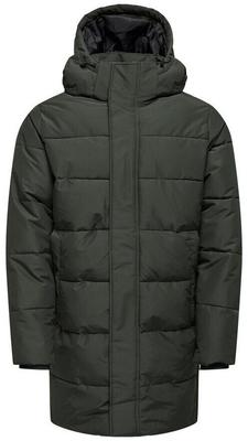Winter Jacket Only & Sons Quilted Jacket Detachable Hood Stand-up Collar 187719 Peat