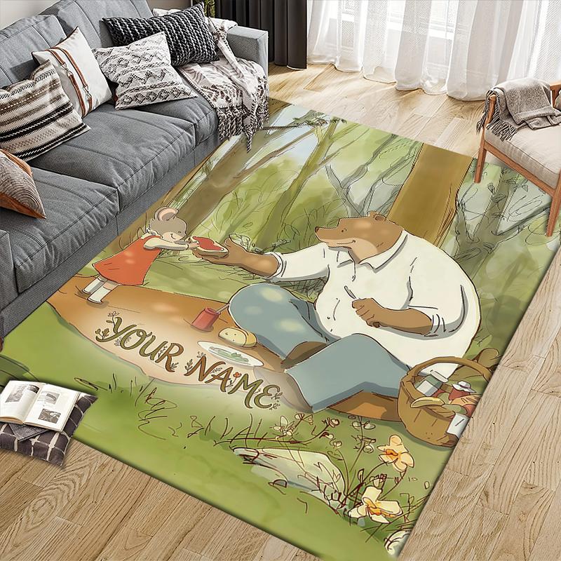Custom Name,Ernest & Celestine Home Sofa Decoration for Living Room & Bedroom, Non‑Slip Play Flannel Floor Mat for Game Room