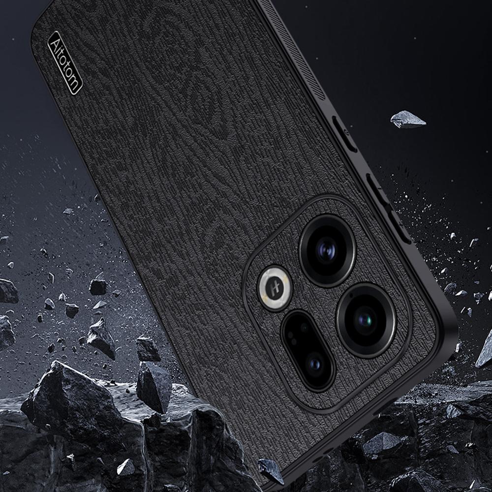 Etui na Oppo Find X9 5G z teksturą drewna, powlekane PU skórą, PC TPU, Pokrowiec na telefon