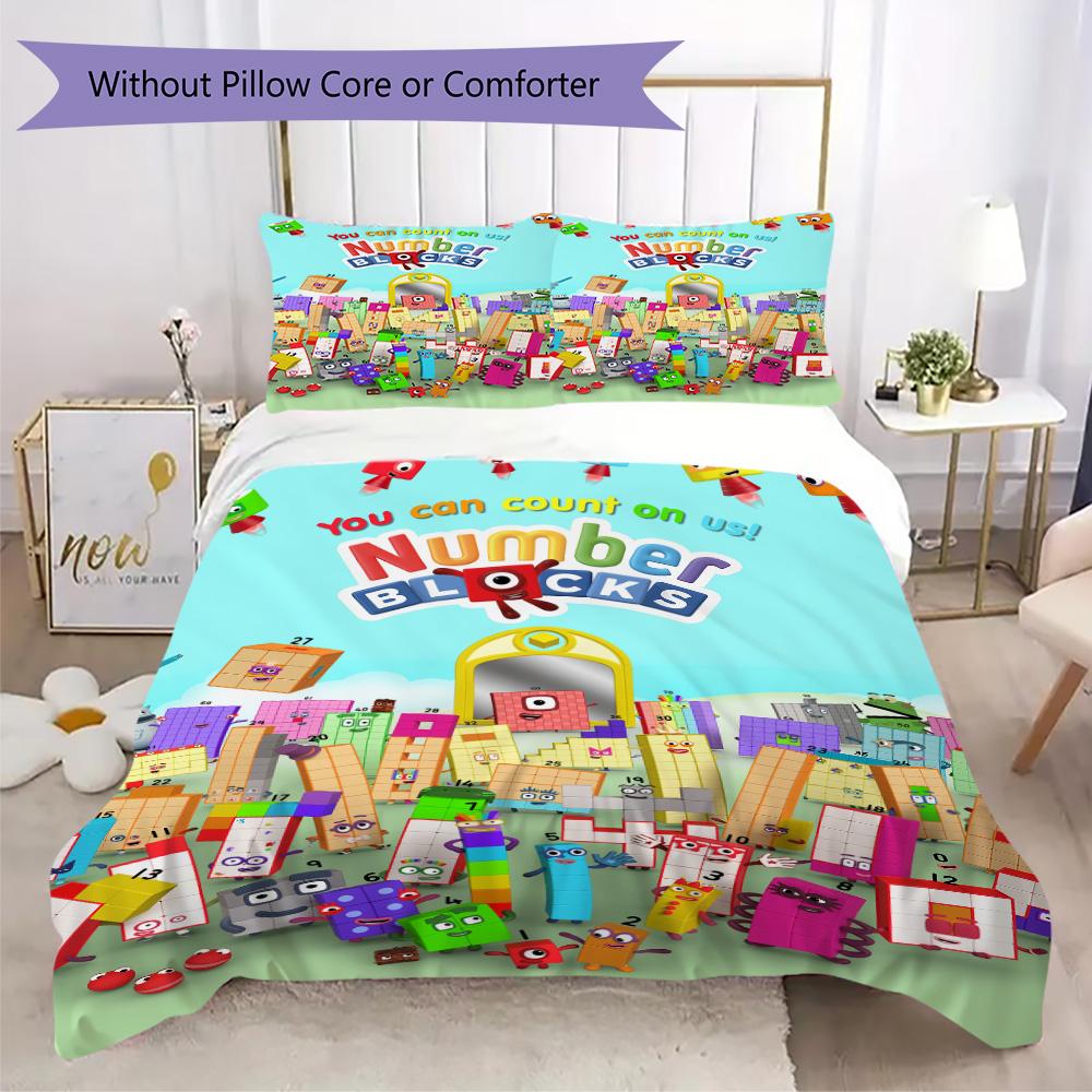 Biancheria da letto con motivo del cartone animato Numberblocks, Set piumone Copripiumone Federa Regalo di Compleanno per la Casa (1*copripiumino+2*federe,senza imbottitura)XSJT0917482