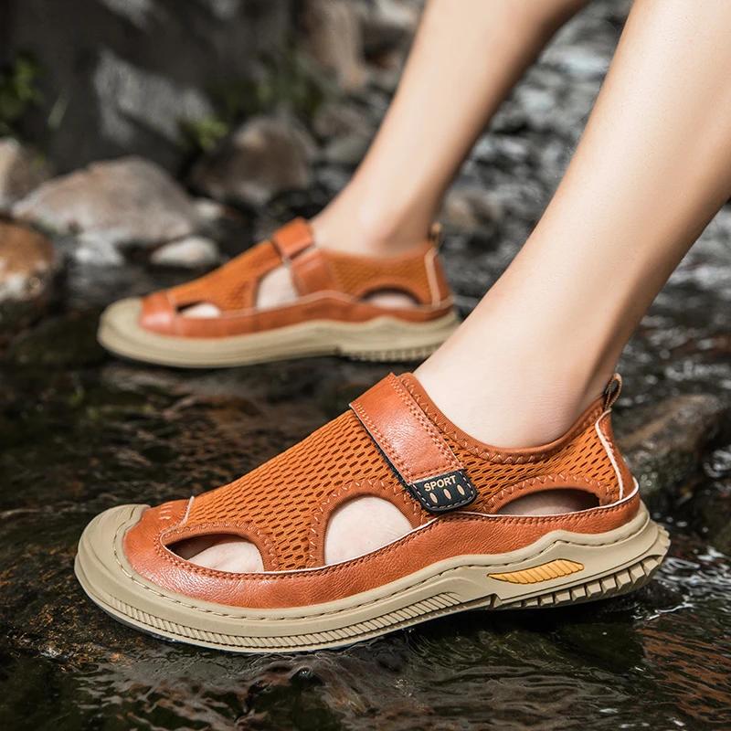 Fashion Handmade New Summer Mesh Beach Men Sandals Men's Sandals Beach Shoes Lightweight Outdoor Sandals Breathable Casual Sneakers Male