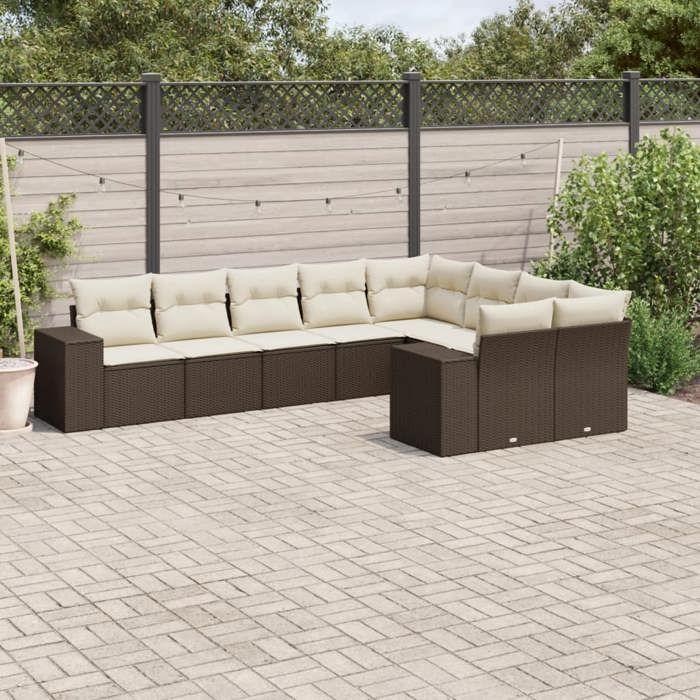 VidaXL Salon de Jardin avec Coussins 9 pcs, Canapés de Patio, Ensemble de Meubles, Mobilier de Terrasse Exterieur, Marron 3223042