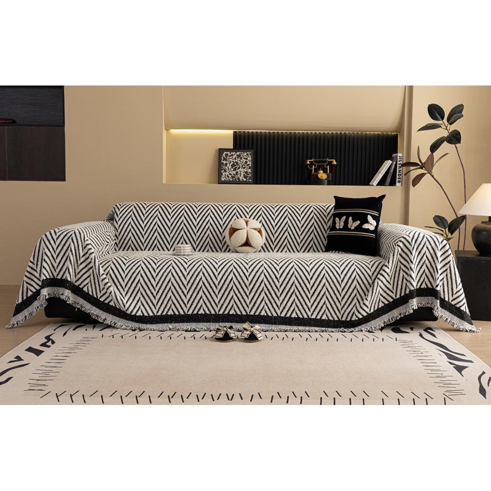 Dicke Chenille-Decke, klassische schwarze Streifen, Sofadecke, Sommercouch, rutschfeste Decke, Büro, Nickerchen, Schal, Kissen, Sofabezüge