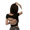 Design Sense Back Hollow Square Neck Short Sleeve T-Shirt Women's Summer Unique Slim Mind Machine Backless Sexy Top