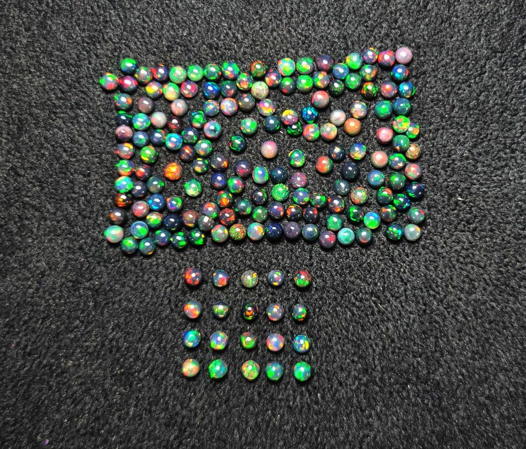 Natural Multi Fire Ethiopian Opal Black Round Cabochon Loose Gemstone Lot 50 Pcs 3 MM Black Opal Cabochon For Jewelry Making