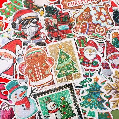 50 Adesivos de Natal com Glitter Laser: Decorações de Presente de Feriado do Papai Noel
