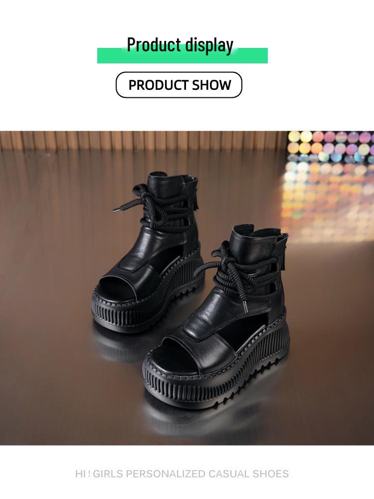 Women's 2025 Summer Trendy Platform Wedge Sandals - Genuine Leather, Fish Mouth Design, Thick Sole, Roman Style