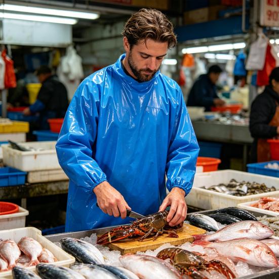 Waterproof Apron with Long Sleeves Food-Grade TPU Protective Smock Oil Resistant Workwear for Food Processing Cold Storage Seafood Work