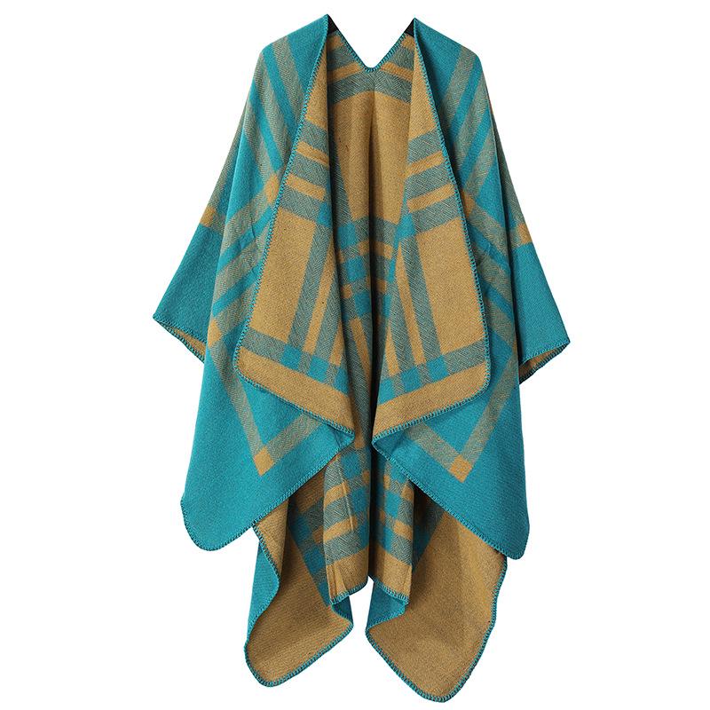 Solid Color Striped Shawl Cardigan: Warm, Versatile Imitation Cashmere Scarf for Autumn and Winter